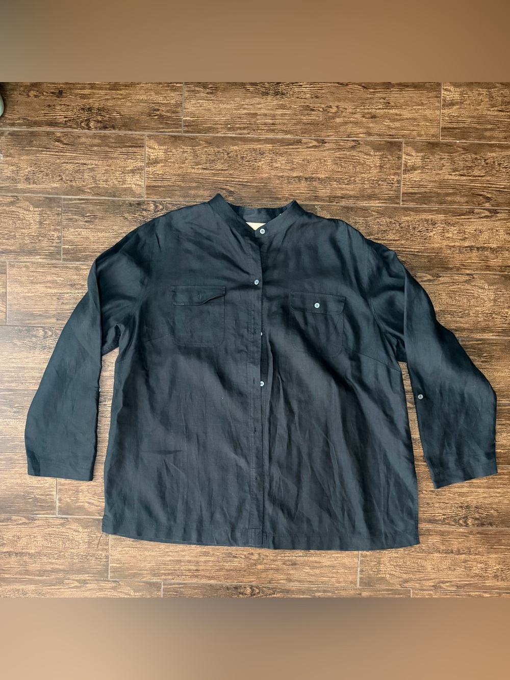 Kate Hill Black Button-Front Linen Shirt